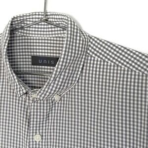 UNIS Mens Small‎ Gray White Gingham Check Button Down Long Sleeve Shirt